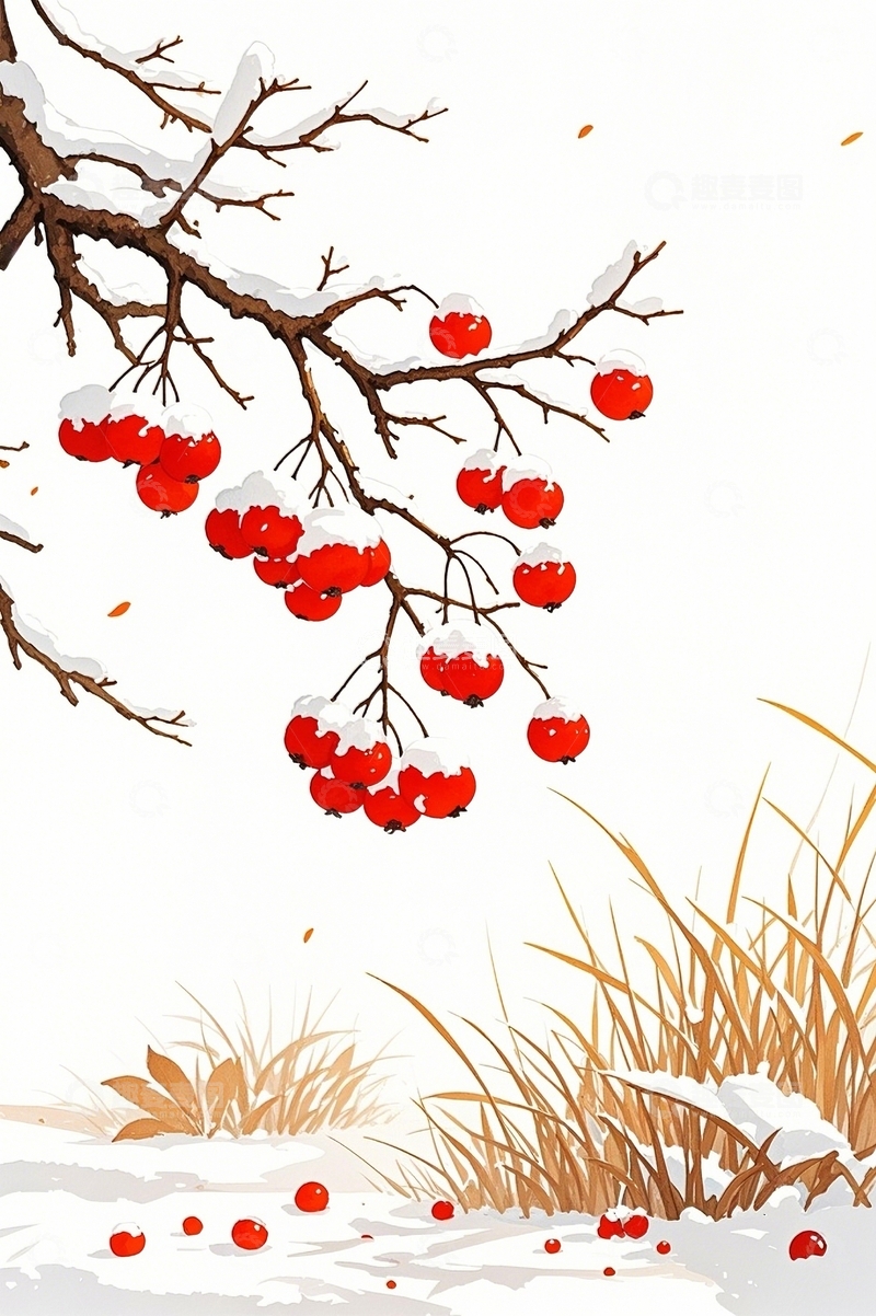 高清大图下载【趣麦麦图】霜降大雪红果
