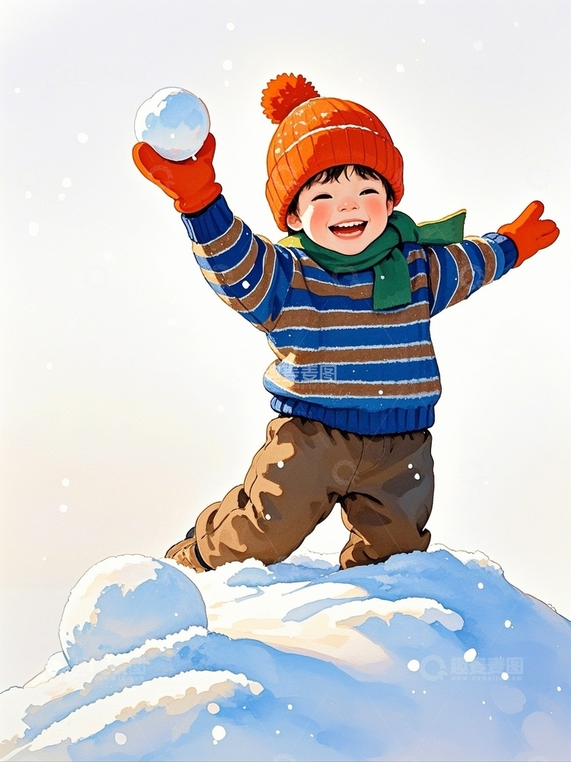 高清大图下载【趣麦麦图】冬季儿童打雪仗2