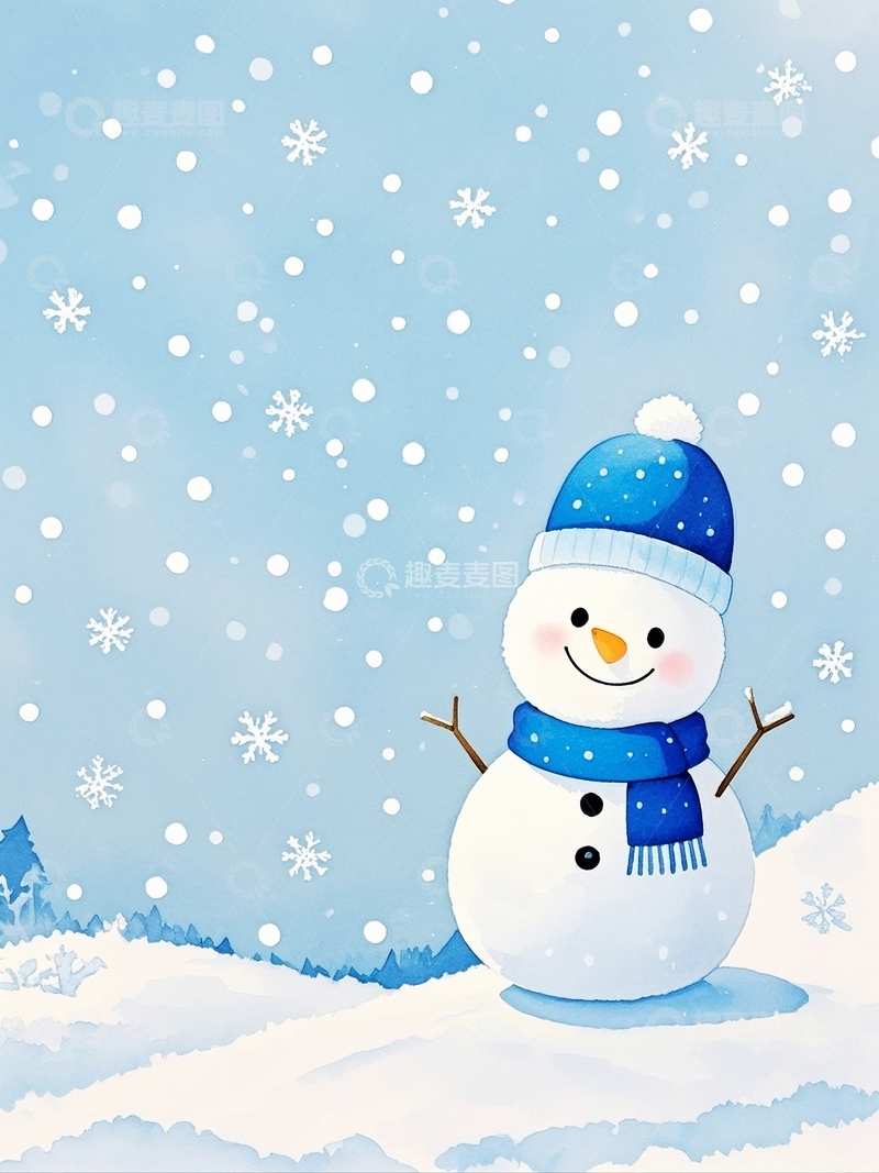高清大图下载【趣麦麦图】冬日雪景里的可爱雪人6