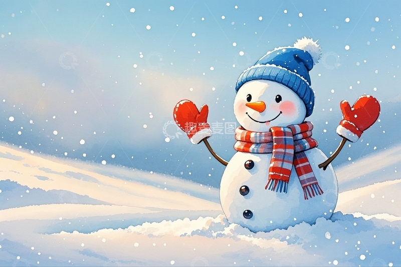 高清大图下载【趣麦麦图】冬日雪景里的可爱雪人7