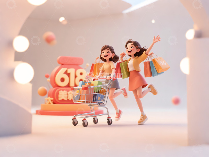 618电商购物狂欢的女孩3D渲染6