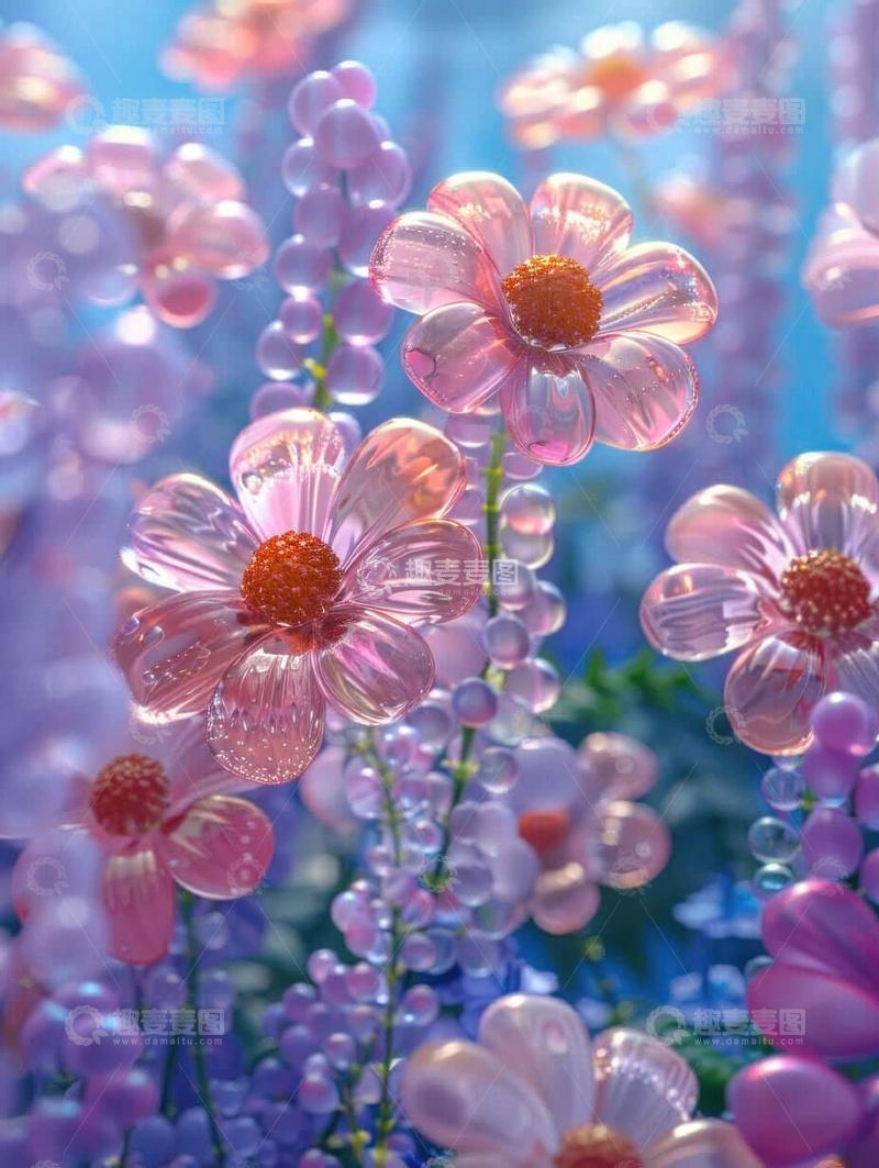 高清大图下载【趣麦麦图】玻璃质感花朵AI壁纸高清图片背景素材