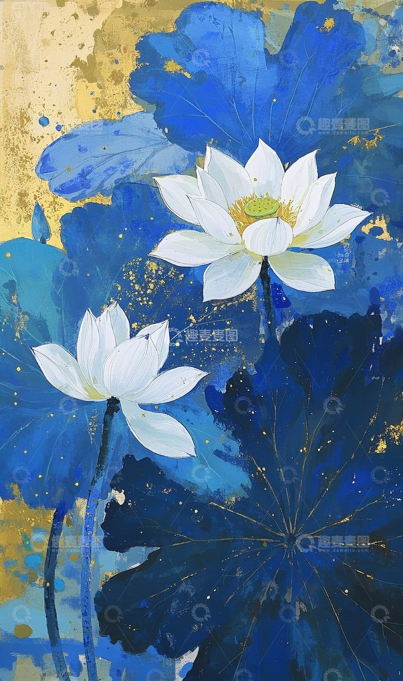 高清大图下载【趣麦麦图】写意岩彩莲花3