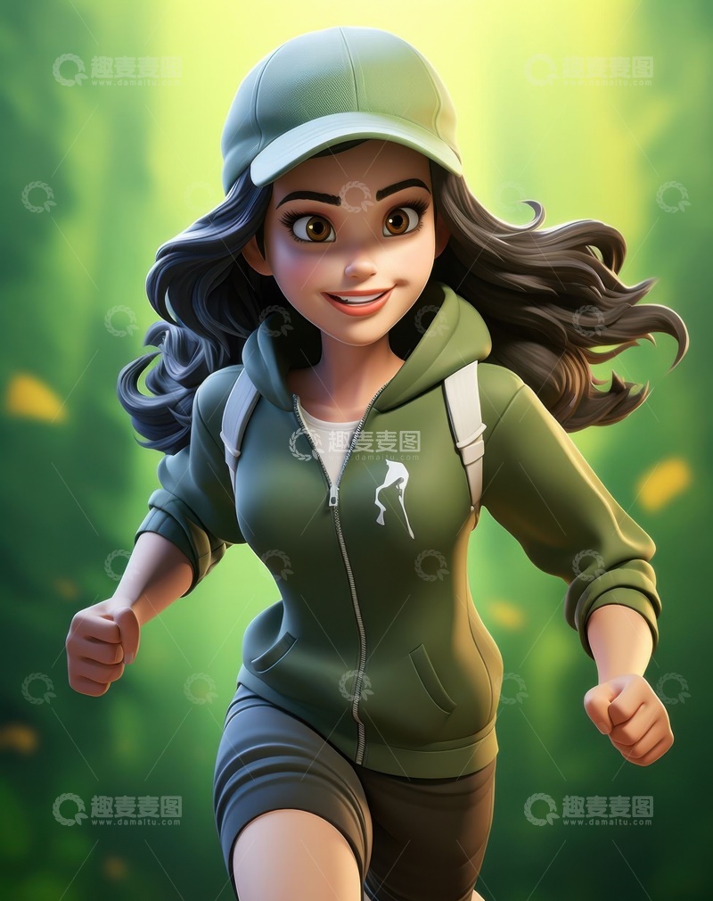 高清大图下载【趣麦麦图】3D爱运动的少女AI壁纸高清图片背景素材