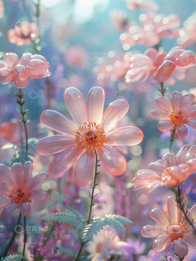 高清大图下载【趣麦麦图】玻璃质感花朵AI壁纸高清图片背景素材1