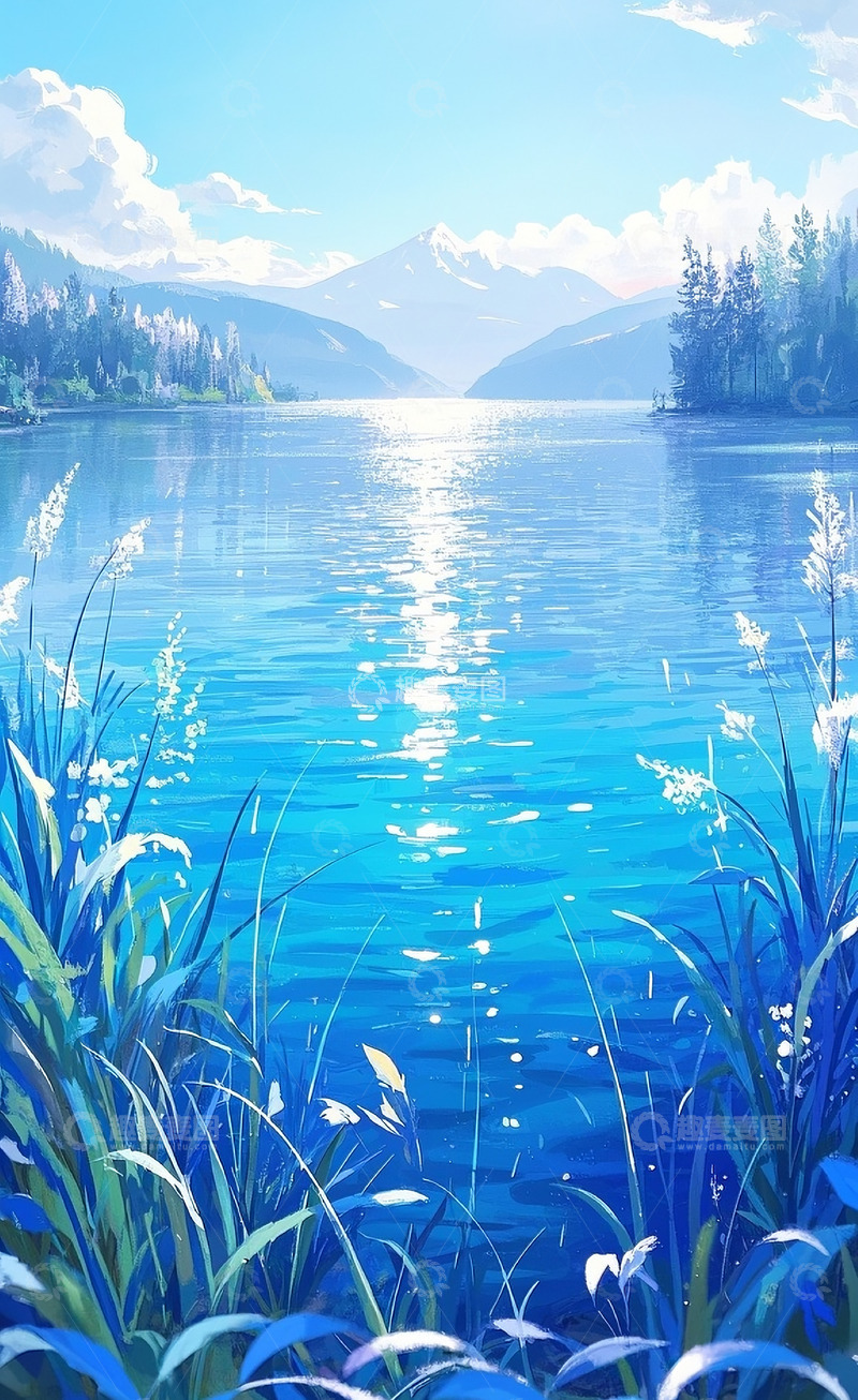 高清大图下载【趣麦麦图】池塘风景插画1