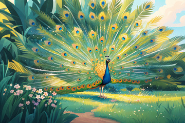 动物美丽蓝孔雀