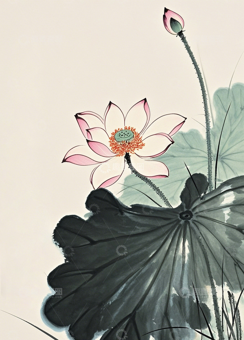 高清大图下载【趣麦麦图】-水墨荷花背景4