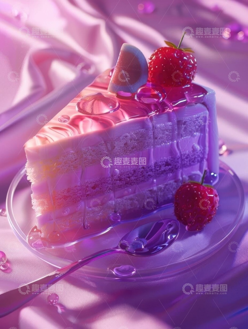 高清大图下载【趣麦麦图】粉色美味蒙昧草莓蛋糕AI壁纸高清图片背景3