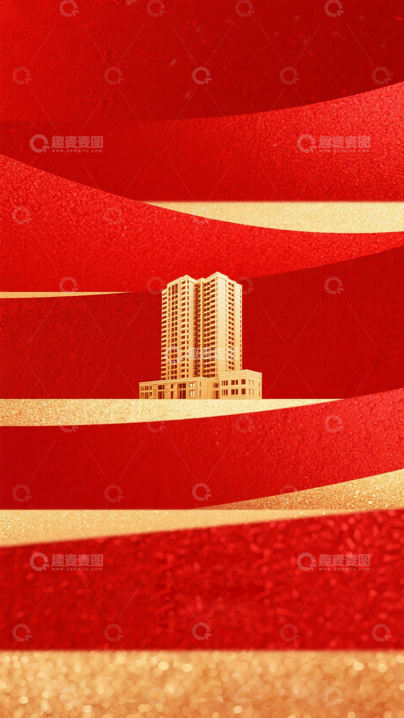 高清大图下载【趣麦麦图】红色金粉城市背景5