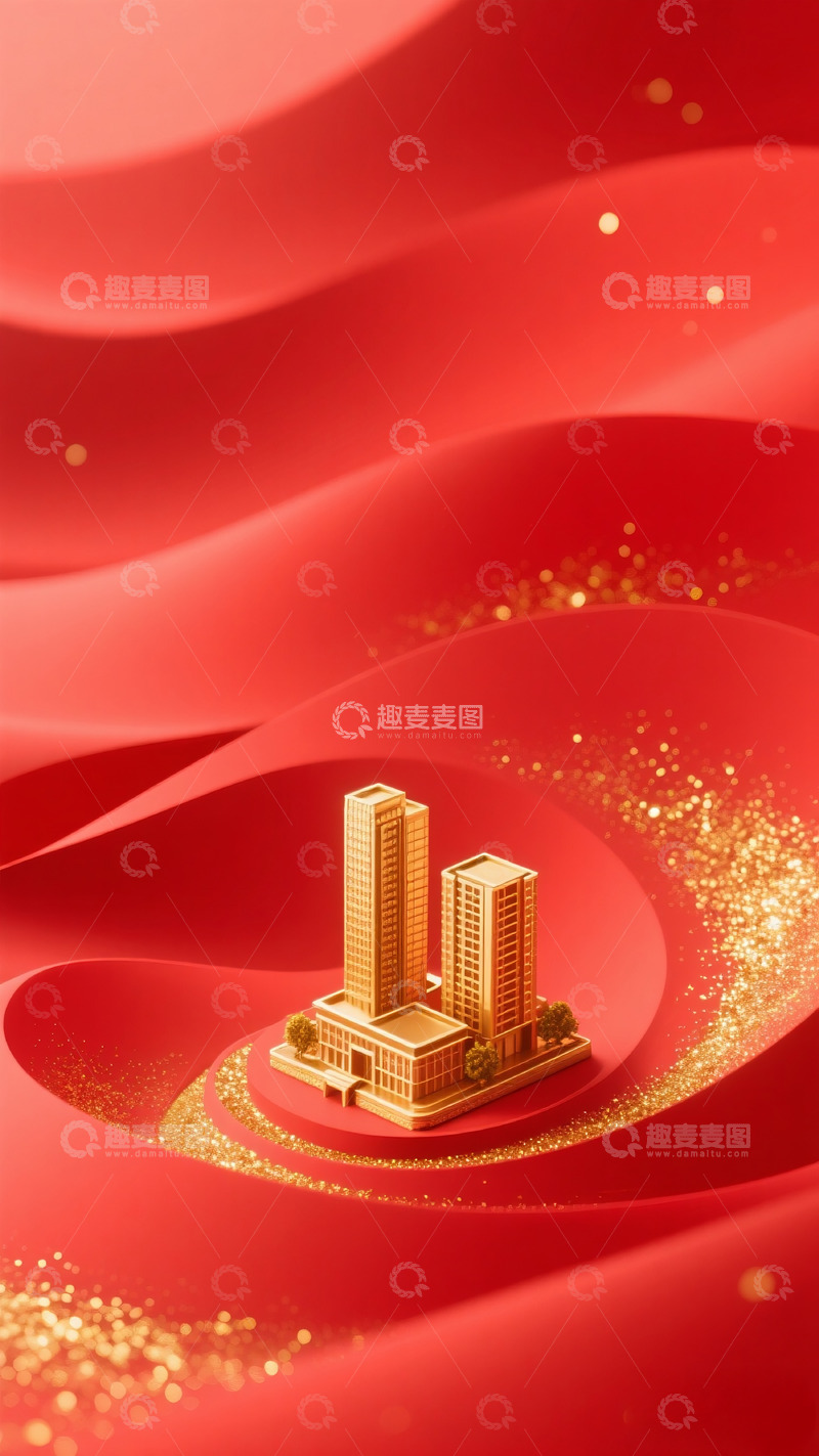 高清大图下载【趣麦麦图】红色金粉城市背景7