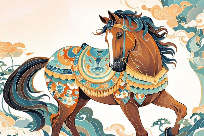 高清大图下载【趣麦麦图】国潮插画骏马