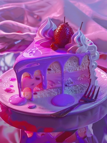 粉色美味蒙昧草莓蛋糕AI壁纸高清图片背景