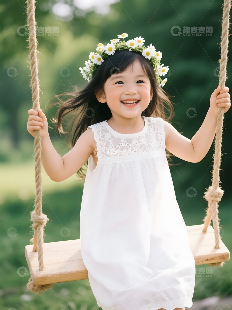 戴花环荡秋千的女孩2