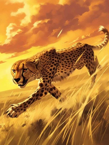 草原上奔跑的猎豹AI壁纸高清图片背景素材1