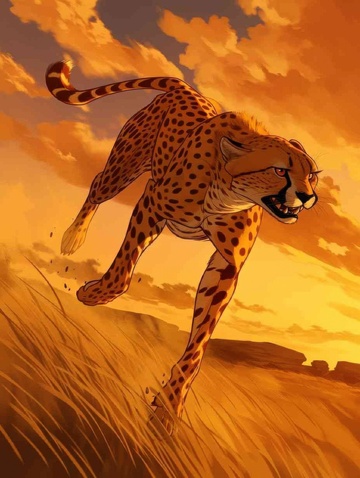 草原上奔跑的猎豹AI壁纸高清图片背景素材