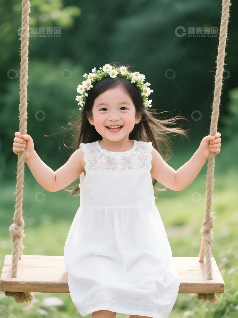 戴花环荡秋千的女孩1