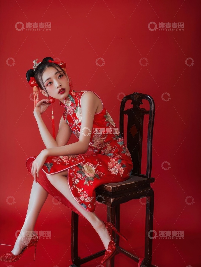 高清大图下载【趣麦麦图】美丽典雅穿旗袍的少女AI壁纸高清图片背景2