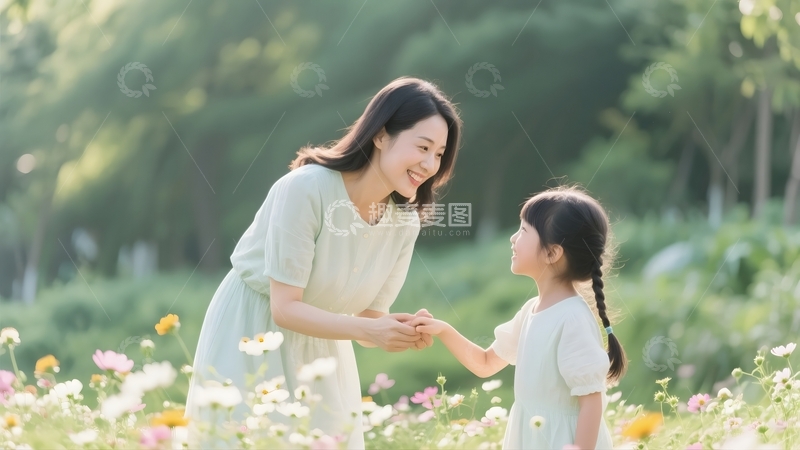 高清大图下载【趣麦麦图】母女花间温馨互动2