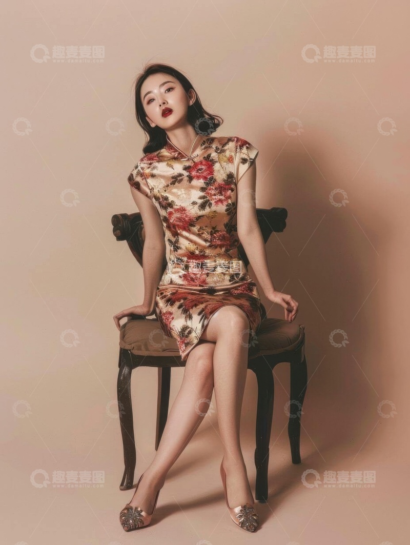 高清大图下载【趣麦麦图】美丽典雅穿旗袍的少女AI壁纸高清图片背景