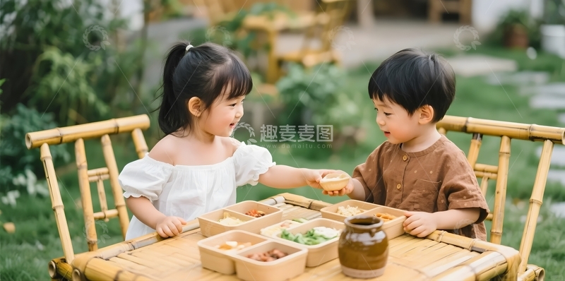 高清大图下载【趣麦麦图】户外用餐的孩童时光1