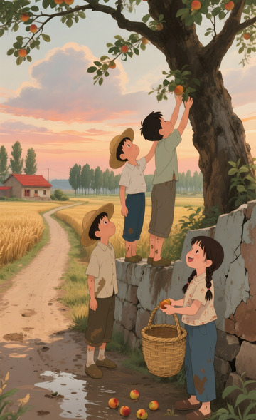 田园诗意儿童插画