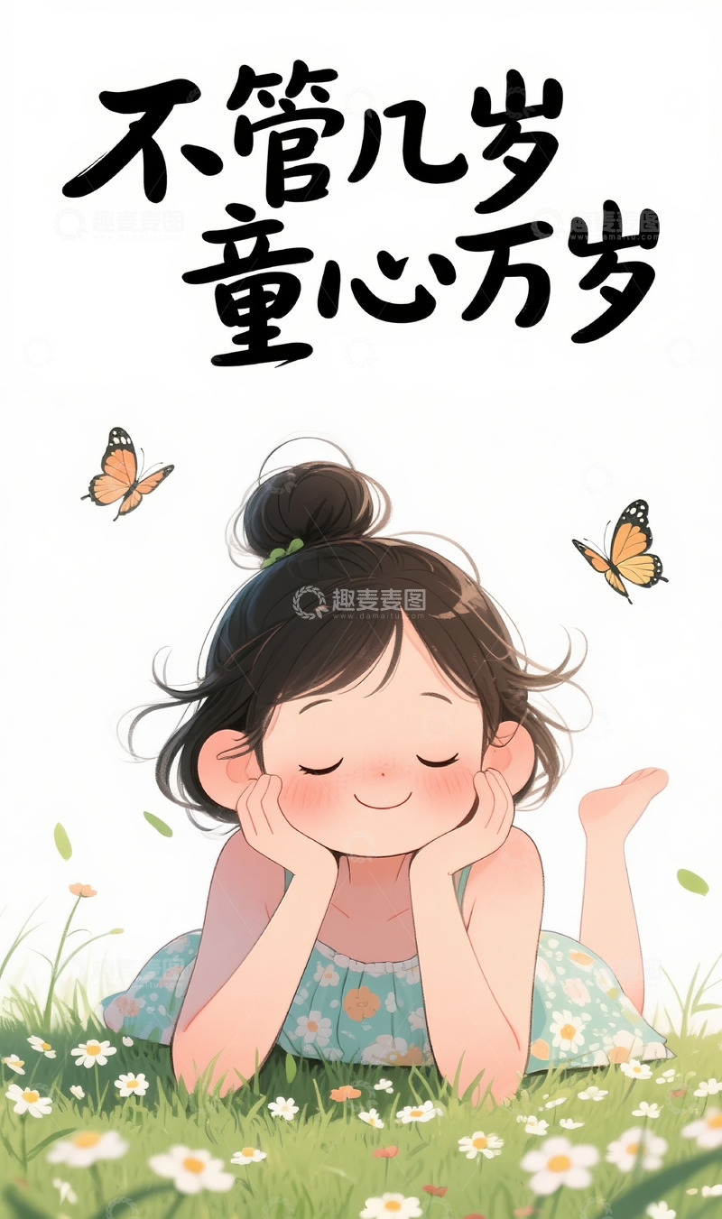 高清大图下载【趣麦麦图】托腮的小女孩插画2