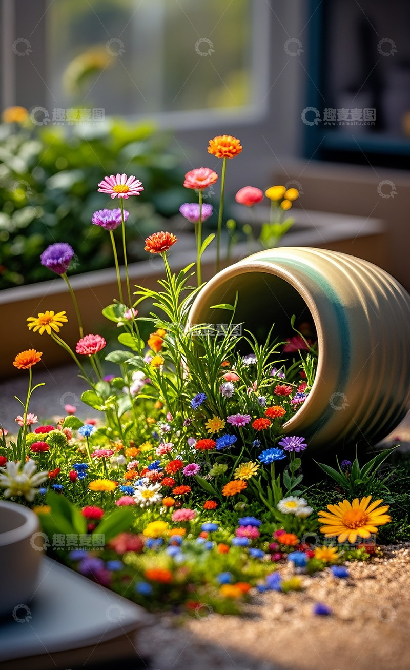 高清大图下载【趣麦麦图】陶罐下的小花