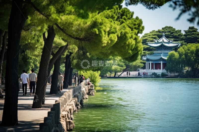 高清大图下载【趣麦麦图】公园湖边绿树美景