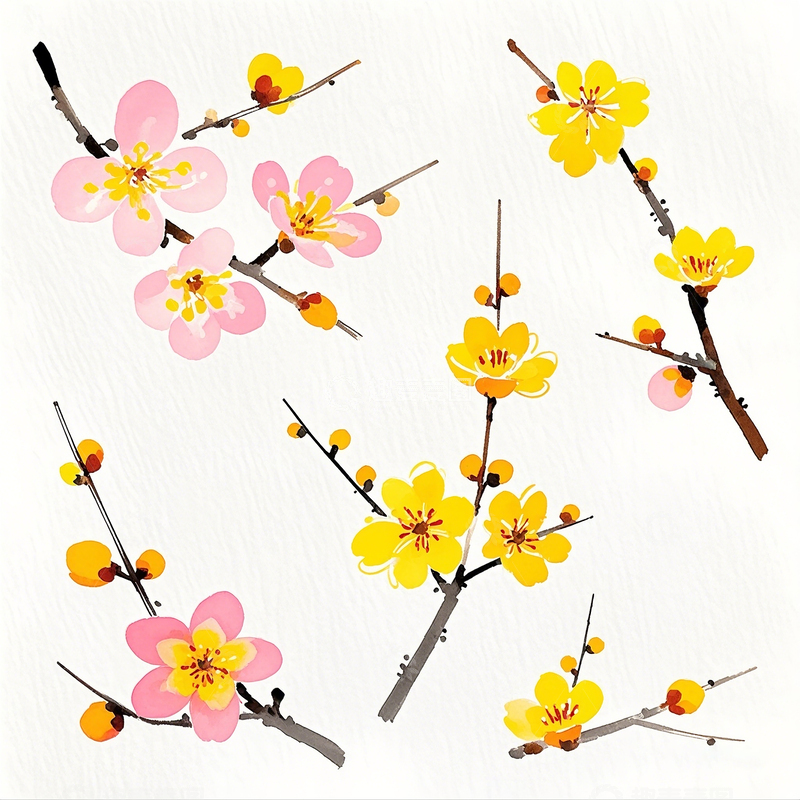 卡通水彩手绘腊梅素材