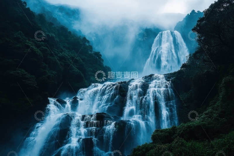 高清大图下载【趣麦麦图】山林里的瀑布水流
