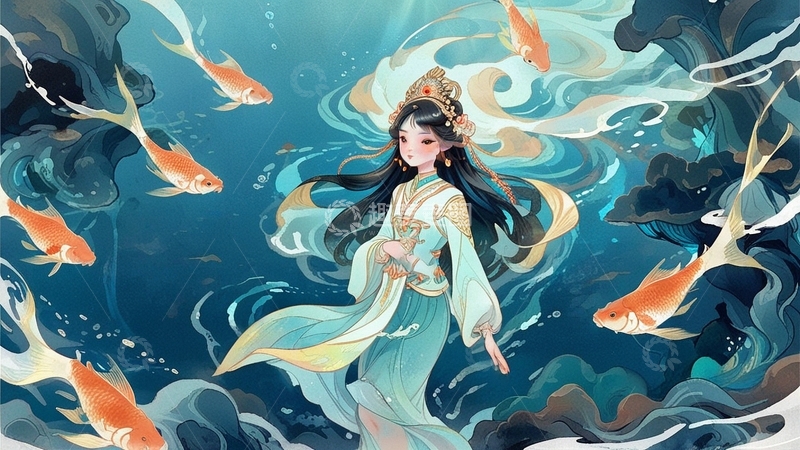 高清大图下载【趣麦麦图】中国风国潮插画美人鱼5