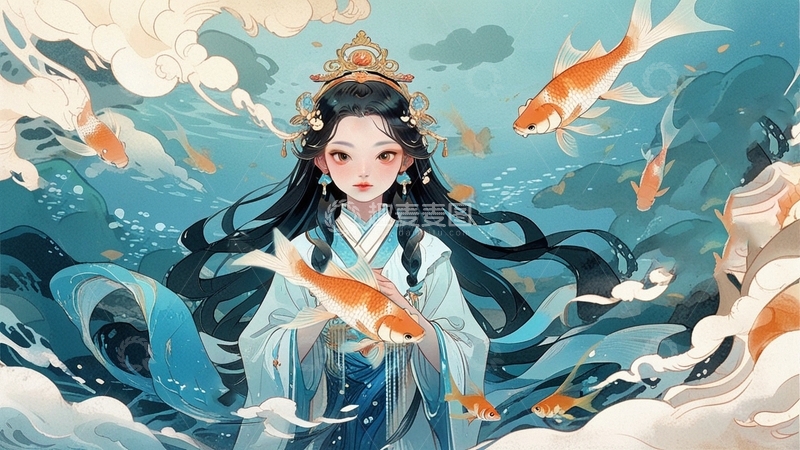 高清大图下载【趣麦麦图】中国风国潮插画美人鱼