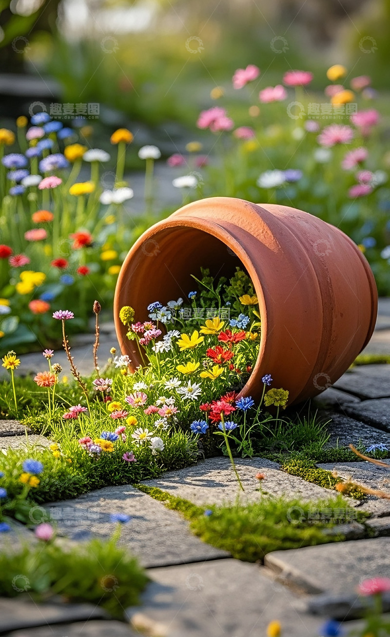 高清大图下载【趣麦麦图】陶罐下的小花3