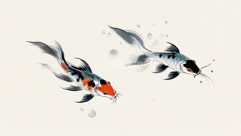 高清大图下载【趣麦麦图】中国风水墨画锦鲤鲤鱼