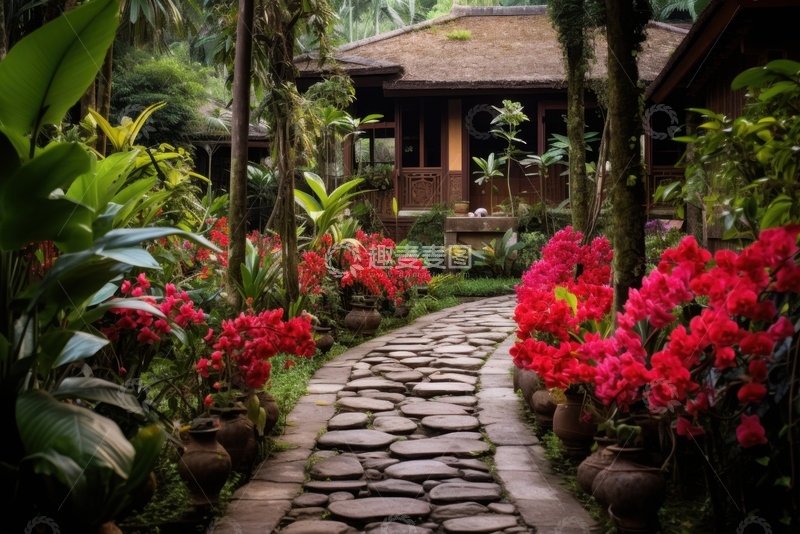 高清大图下载【趣麦麦图】花园小径凉亭美景