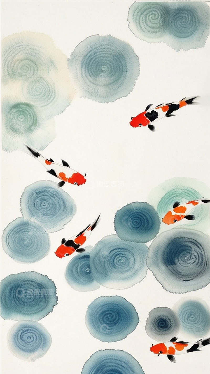 高清大图下载【趣麦麦图】中国风水墨画锦鲤鲤鱼1