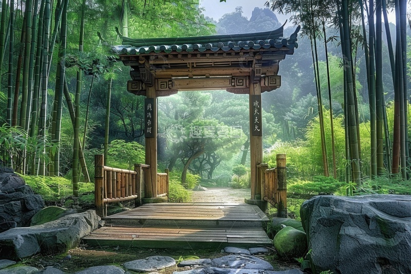 竹林里的古老山门