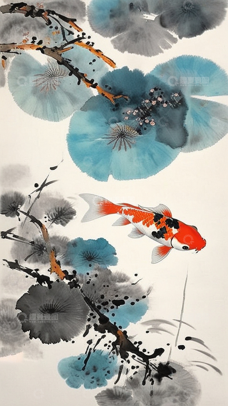 高清大图下载【趣麦麦图】中国风水墨画锦鲤鲤鱼16