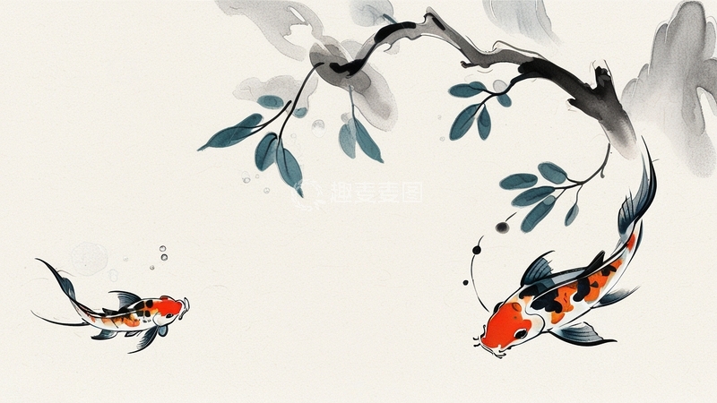 高清大图下载【趣麦麦图】中国风水墨画锦鲤鲤鱼10
