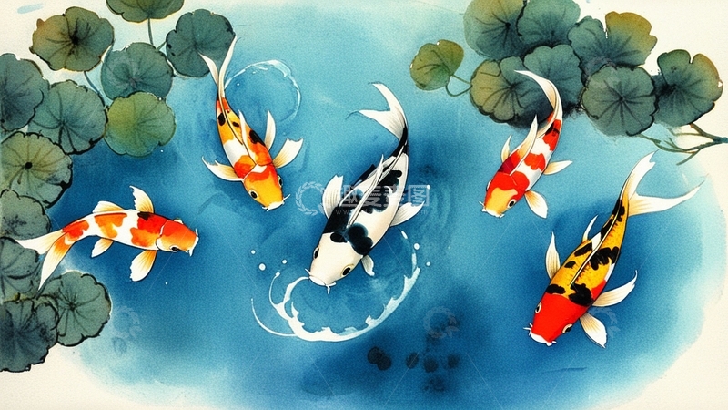 高清大图下载【趣麦麦图】中国风水墨画锦鲤鲤鱼9