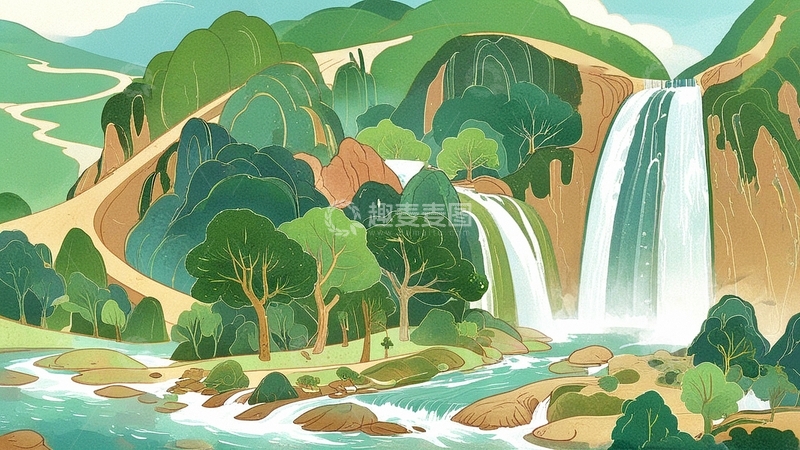 高清大图下载【趣麦麦图】国潮山水风景