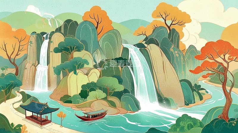 高清大图下载【趣麦麦图】国潮山水风景8