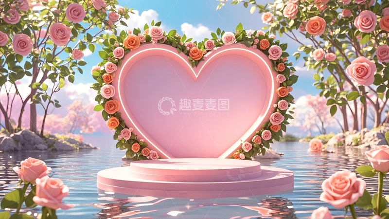 高清大图下载【趣麦麦图】情人节粉色电商展台1