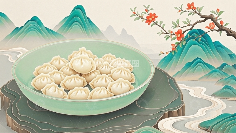 高清大图下载【趣麦麦图】中国风插画立冬饺子4