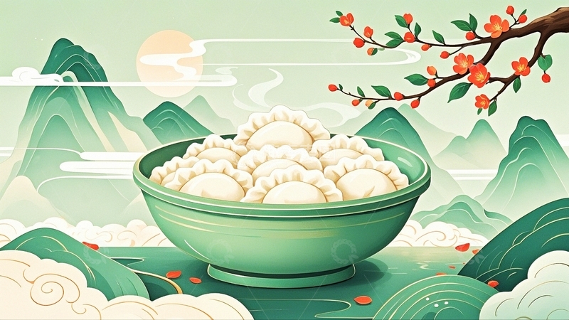 高清大图下载【趣麦麦图】中国风插画立冬饺子1