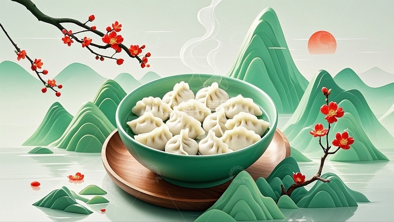 高清大图下载【趣麦麦图】中国风插画立冬饺子2