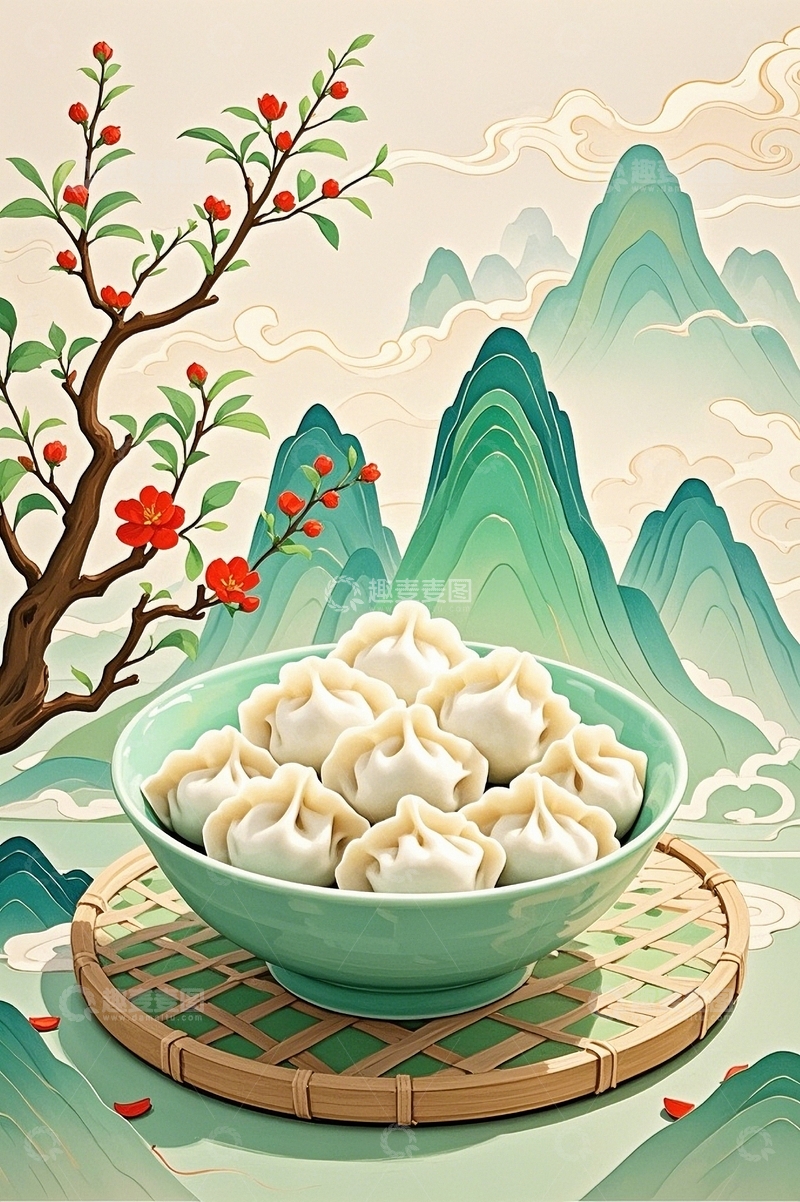高清大图下载【趣麦麦图】中国风插画立冬饺子3