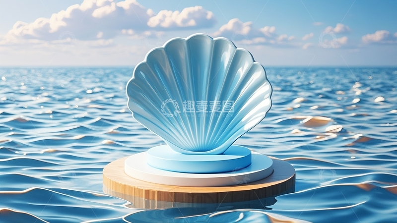 高清大图下载【趣麦麦图】蓝色贝壳产品展台5