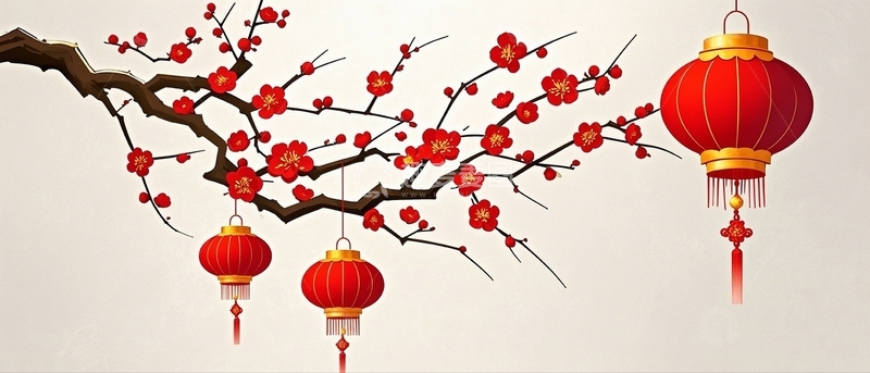 高清大图下载【趣麦麦图】中国新年灯笼梅花背景